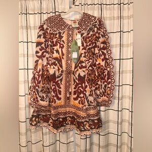 Farm Rio Toucan Scarf Eyelet Trim Mini Dress